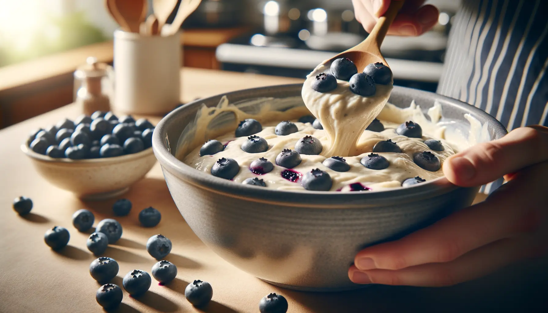 Amerikanische Blaubeer Muffins Teig mit frischen Beeren