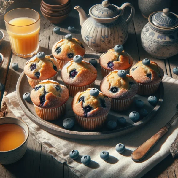 Frisch gebackene amerikanische Blaubeer Muffins mit saftigen Blaubeeren