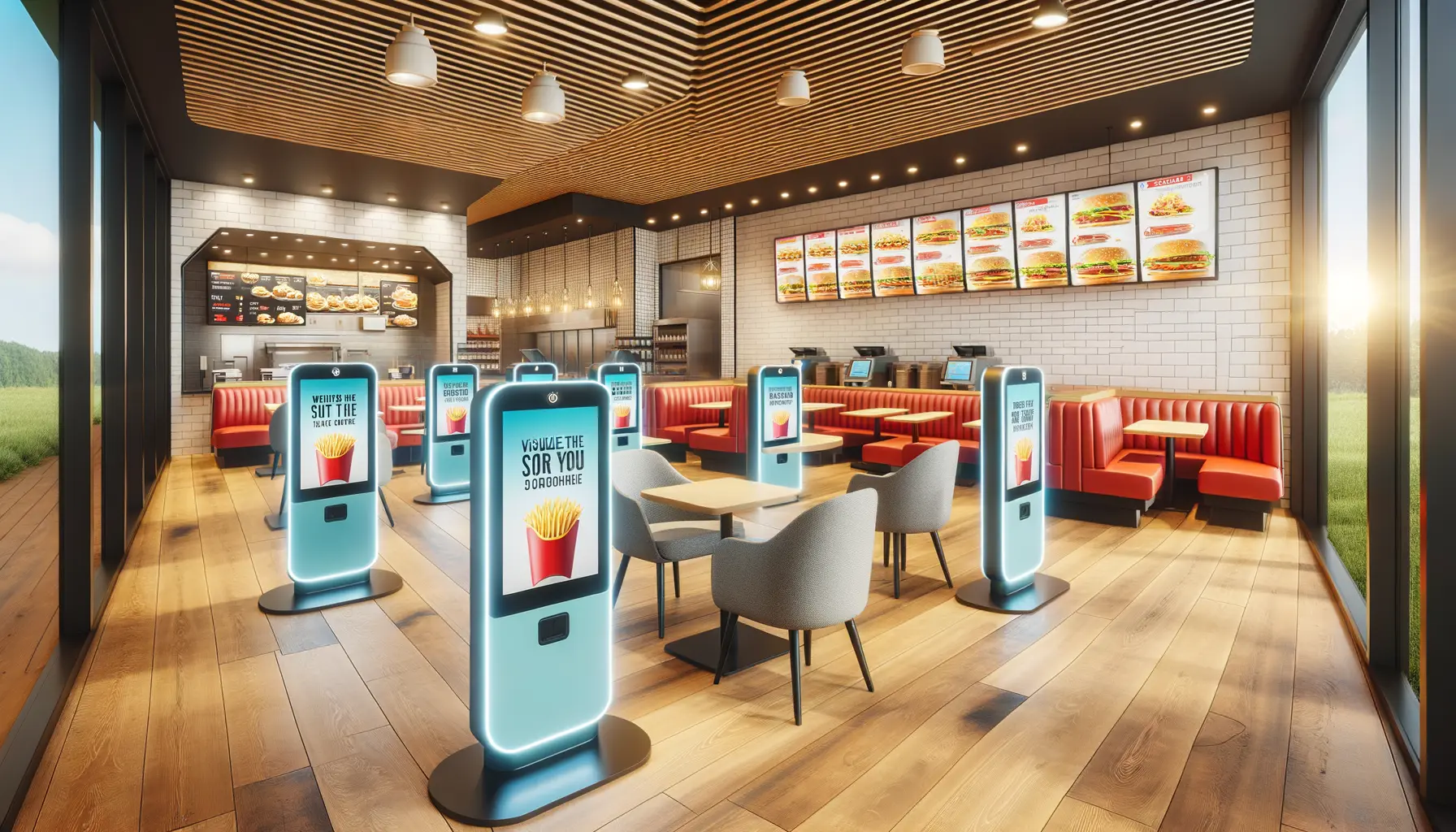 Moderne amerikanische Fast Food Ketten Filiale mit digitaler Bestellmöglichkeit