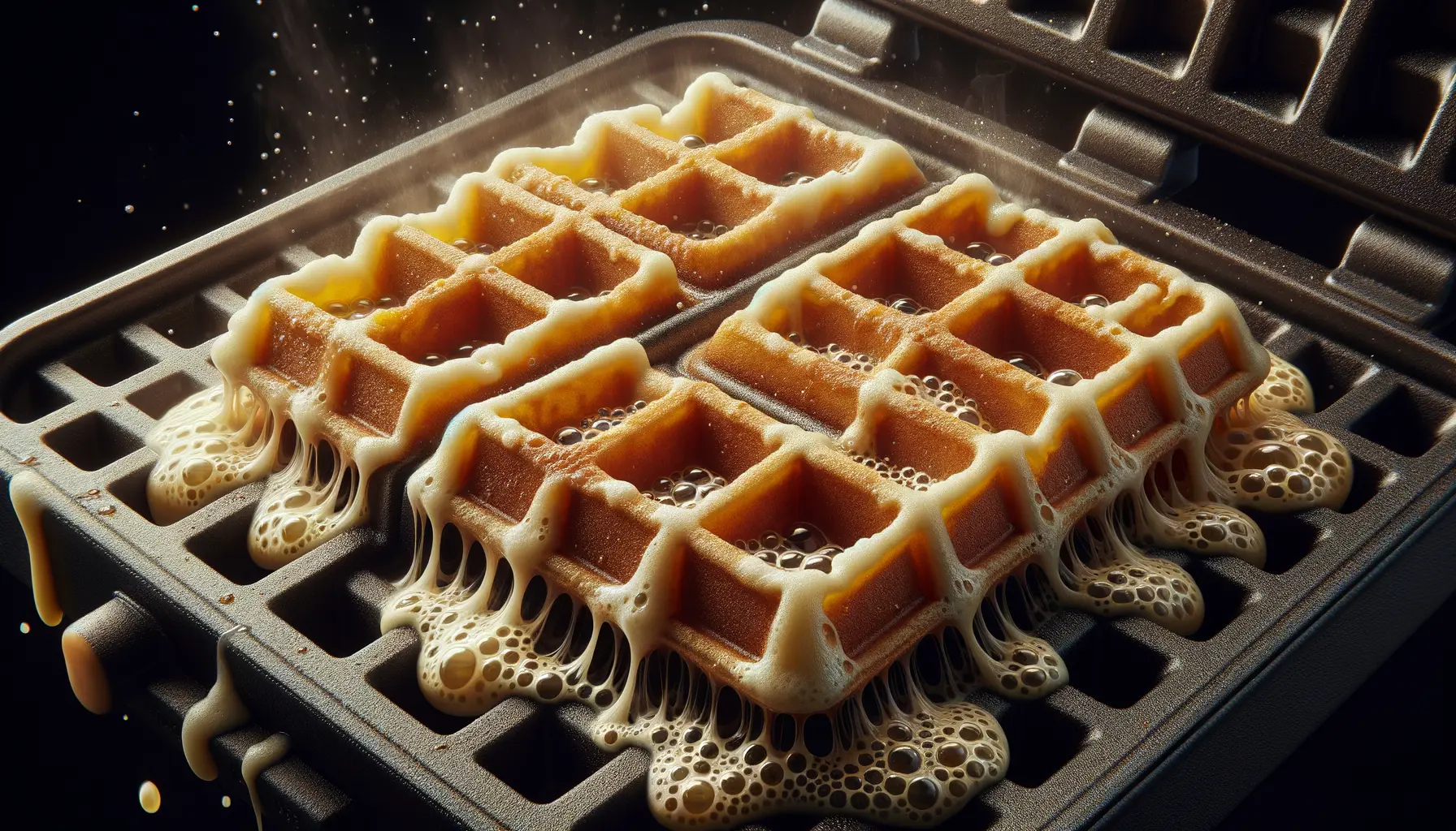 Amerikanischer Waffelteig im Waffeleisen beim Backen