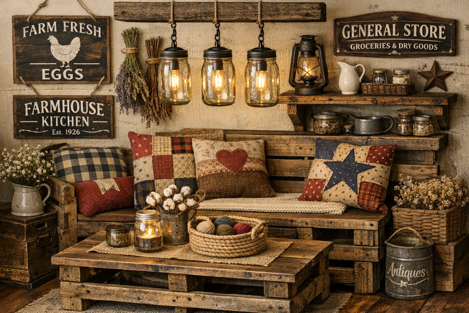 DIY Dekoration für amerikanischen Landhausstil mit Mason Jar Lampen und Vintage Accessoires
