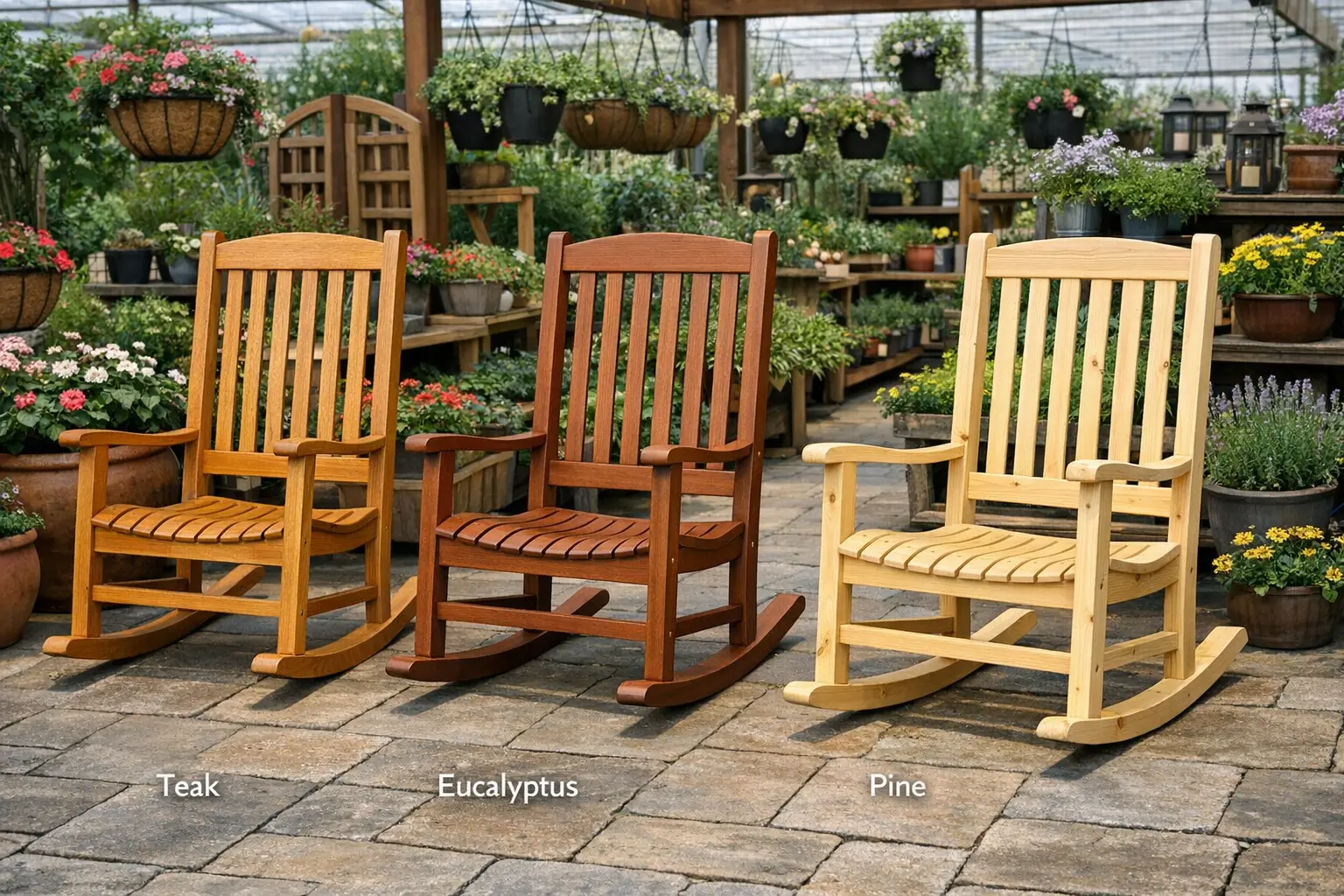 Amerikanische Schaukelstühle Outdoor verschiedene Holzarten Ausstellung