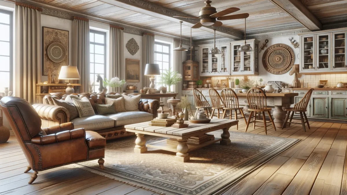 Amerikanischer Wohnstil Wohnzimmer mit Landhausmöbeln und warmen Farbtönen