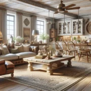 Amerikanischer Wohnstil Wohnzimmer mit Landhausmöbeln und warmen Farbtönen