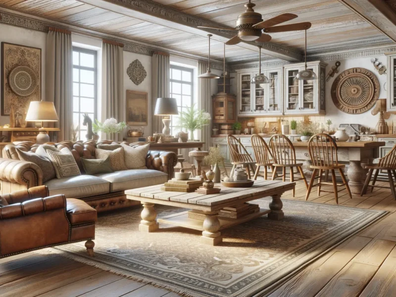 Amerikanischer Wohnstil Wohnzimmer mit Landhausmöbeln und warmen Farbtönen