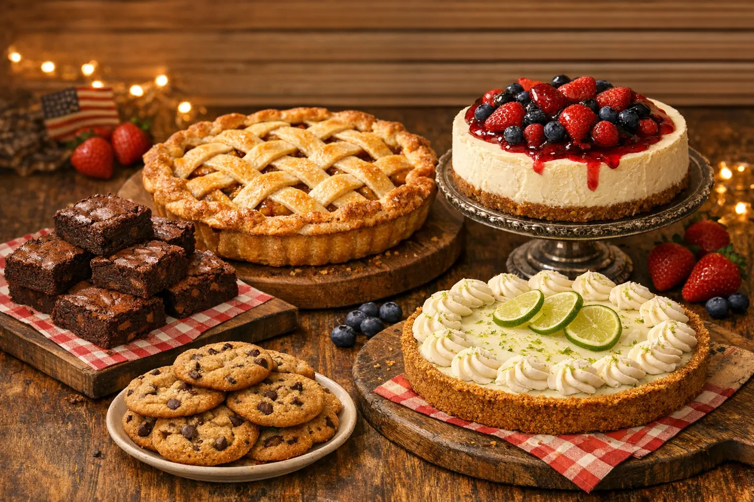 Apple Pie, Brownies und Cheesecake als Desserts für amerikanisches Buffet