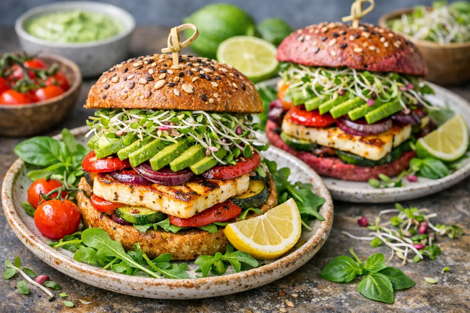 Vegetarische ausgefallene Burger Ideen mit Gemüse und Käse