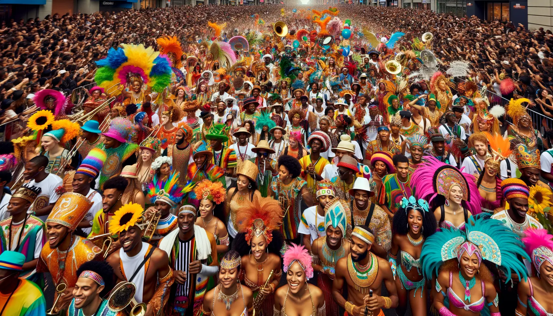 Karneval USA Festumzug mit bunten Kostümen und Musikbands