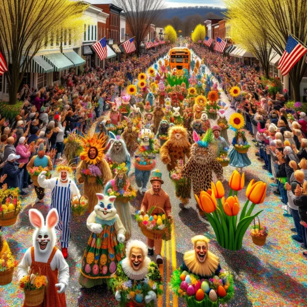 Ostern USA bunte Osterparade mit Teilnehmern und Dekorationen