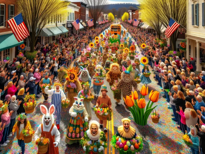Ostern USA bunte Osterparade mit Teilnehmern und Dekorationen