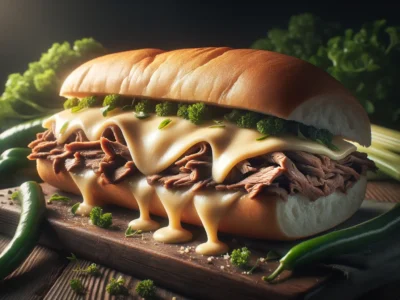 Philly Cheesesteak mit Roastbeef, geschmolzenem Käse und Sub-Brot