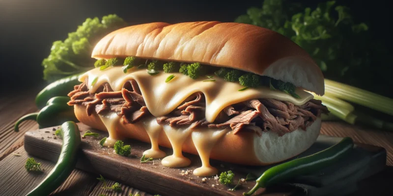 Philly Cheesesteak mit Roastbeef, geschmolzenem Käse und Sub-Brot
