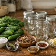 Frische Gurken und Einmachgläser für Pickles selber machen