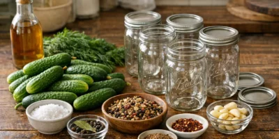 Frische Gurken und Einmachgläser für Pickles selber machen