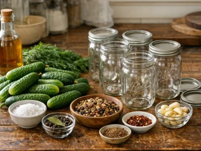 Frische Gurken und Einmachgläser für Pickles selber machen