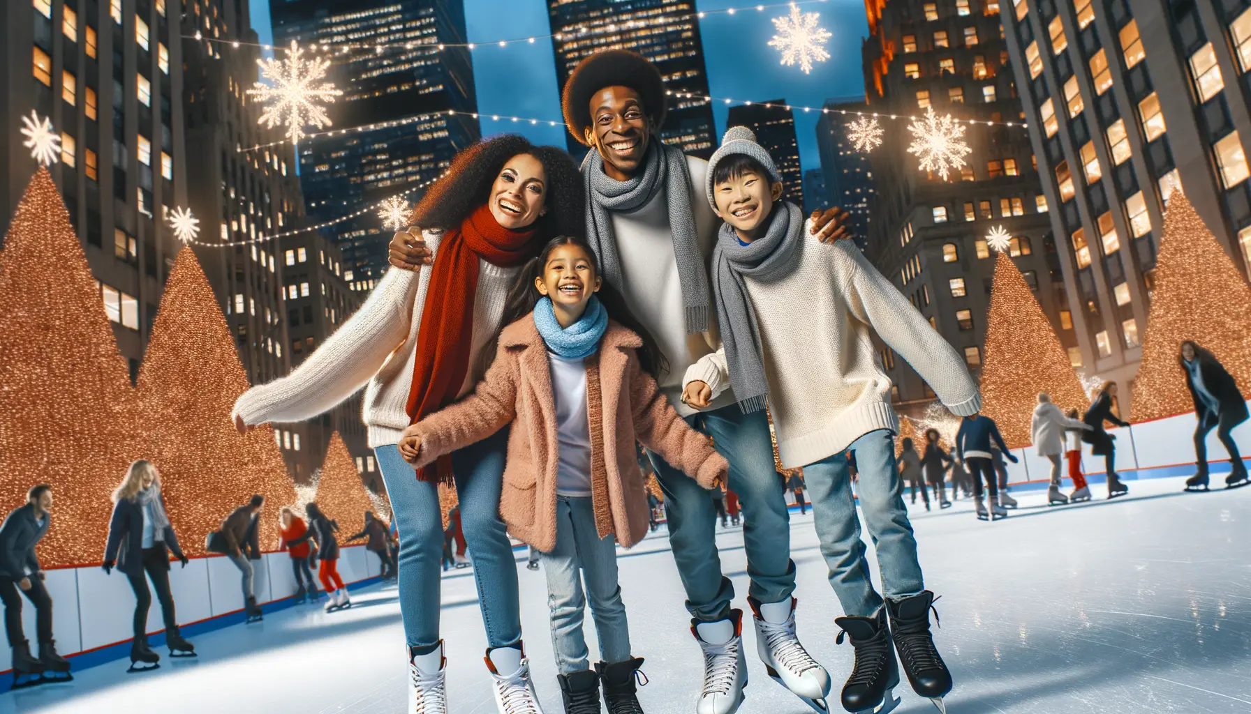 Besucher Schlittschuhlaufen Rockefeller Center New York Familie Winter