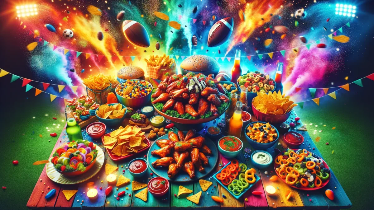Super Bowl Essen mit verschiedenen Snacks und Fingerfood für Party 2026