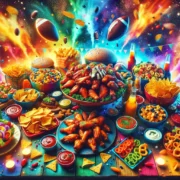 Super Bowl Essen mit verschiedenen Snacks und Fingerfood für Party 2026