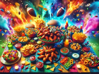 Super Bowl Essen mit verschiedenen Snacks und Fingerfood für Party 2026