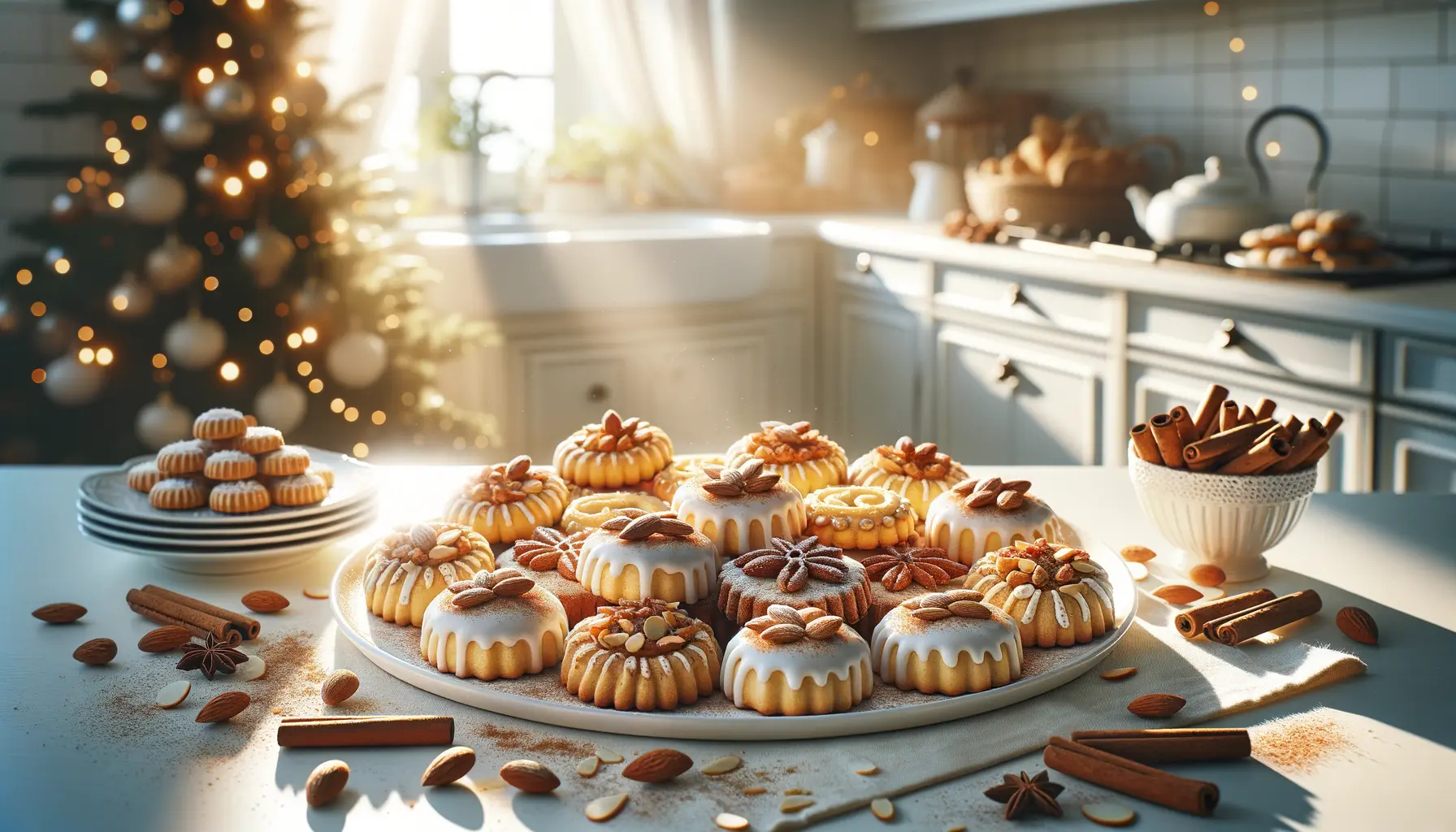 Shortbread Plätzchen mit Zimt und Mandeln dekoriert