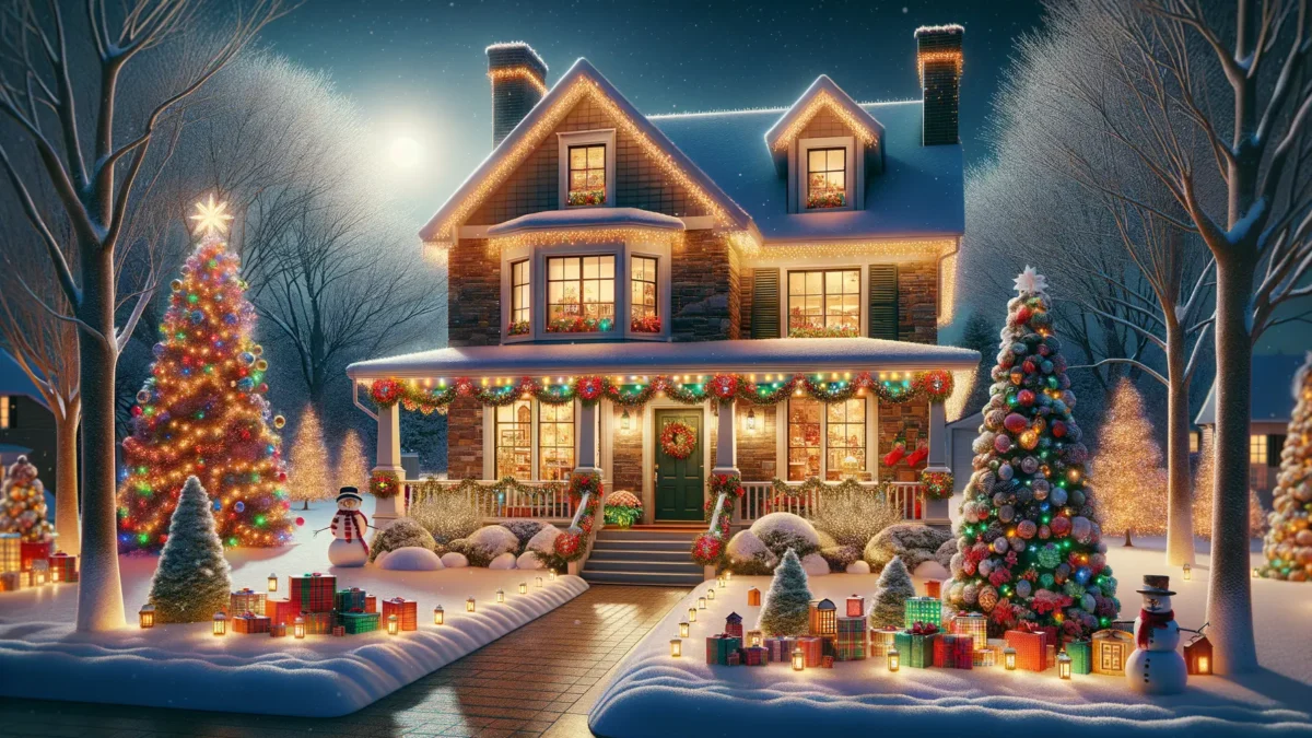 Weihnachtsfeiertage USA 2025 festliche Weihnachtsdekoration am Haus
