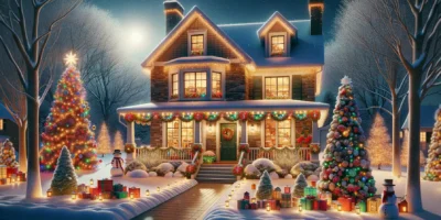 Weihnachtsfeiertage USA 2025 festliche Weihnachtsdekoration am Haus