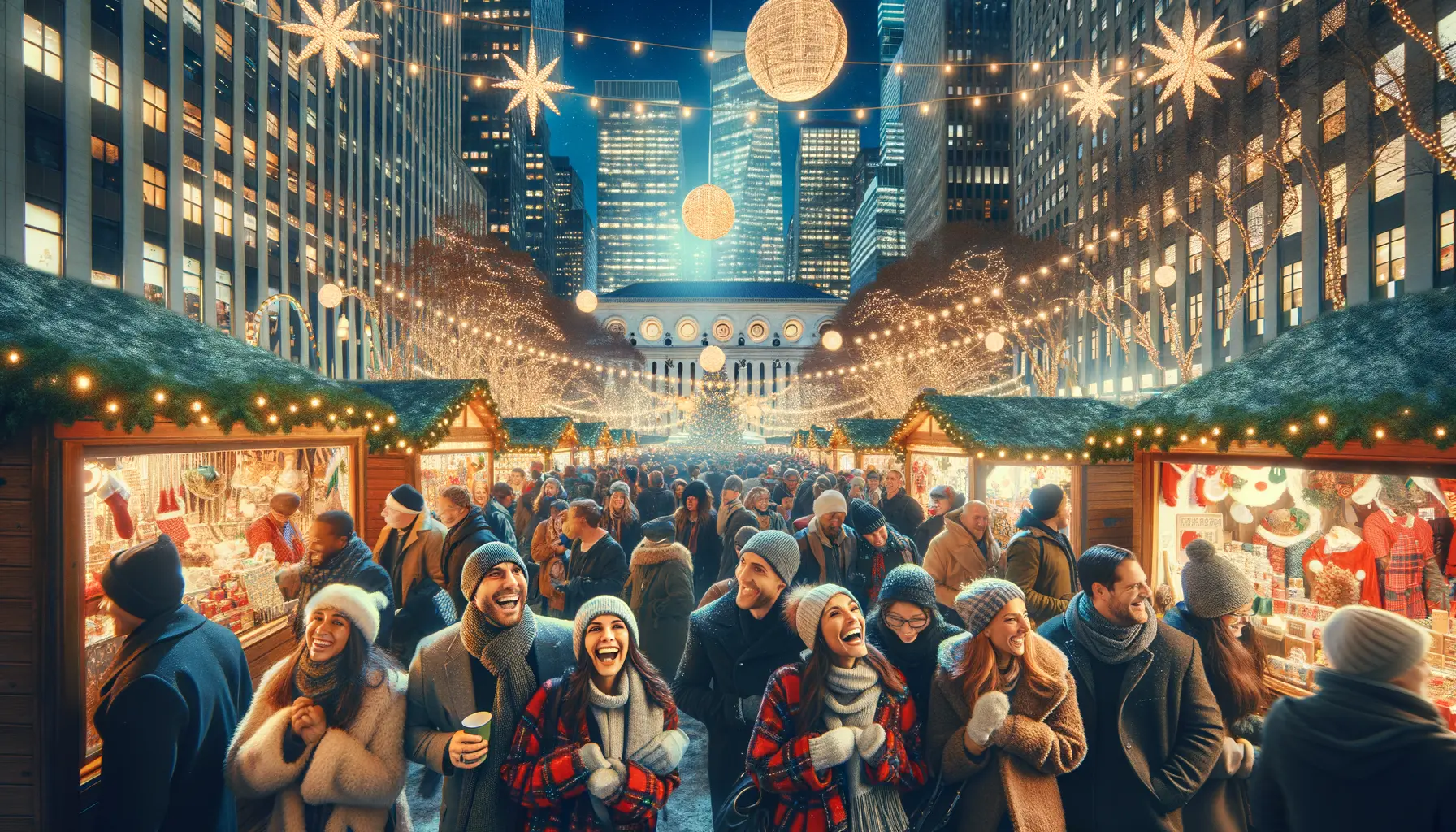 Besucher auf Weihnachtsmarkt Bryant Park New York 2025, Weihnachtsmärkte in New York