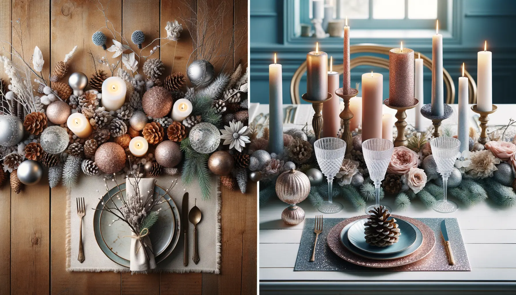 DIY und luxuriöse Winter Tischdeko mit Naturmaterialien und eleganten Farbakzenten Blau Rosa 2025